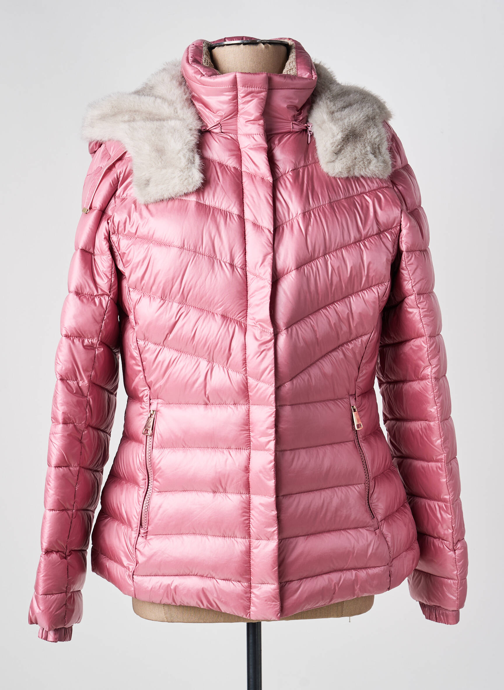 Doudoune manches longues a capuche rose WHITE LABEL femme