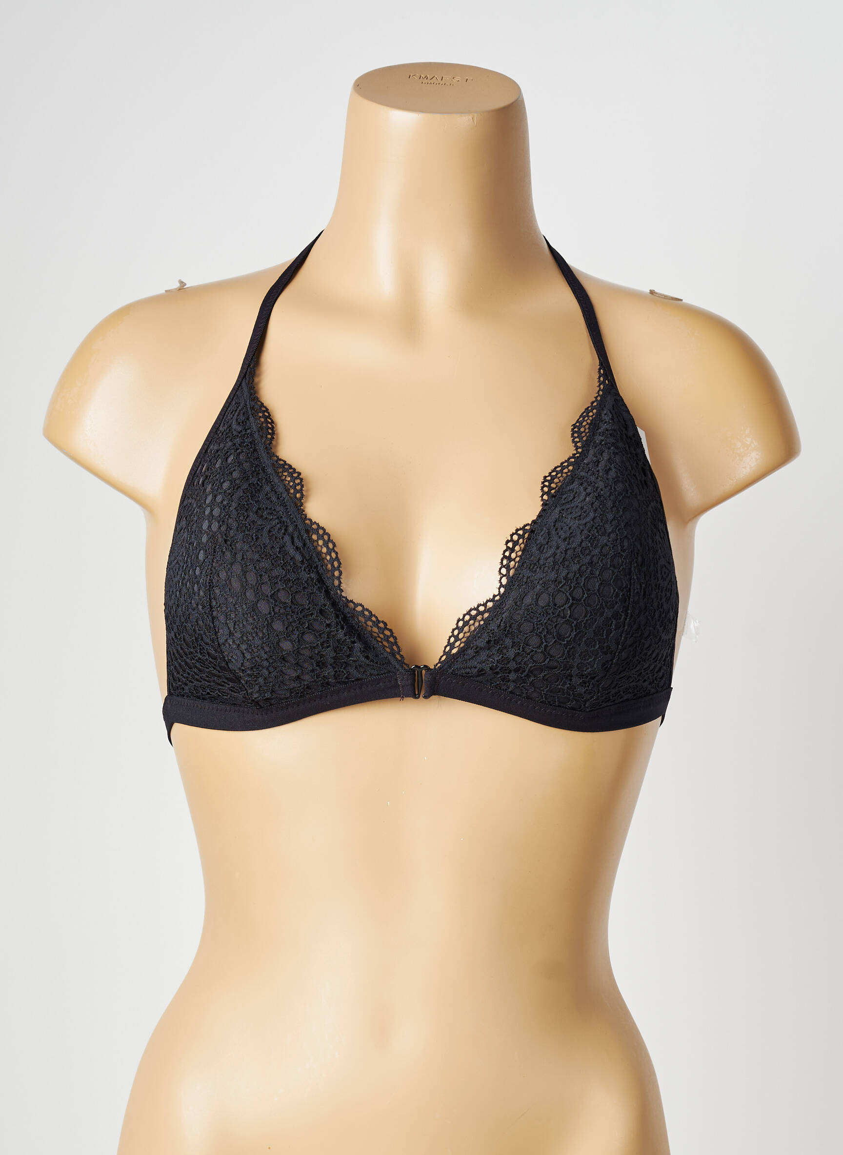Soutien-gorge effet matière satinée haut triangles noir VALEGE femme