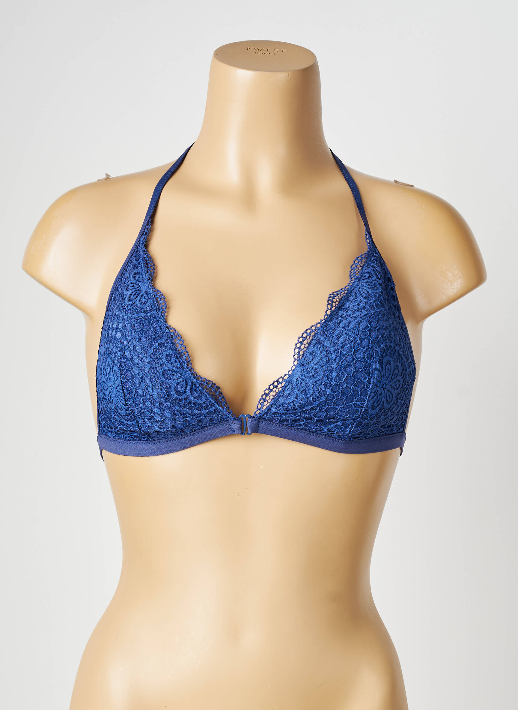 Soutien-gorge effet matière satinée haut triangles bleu VALEGE femme