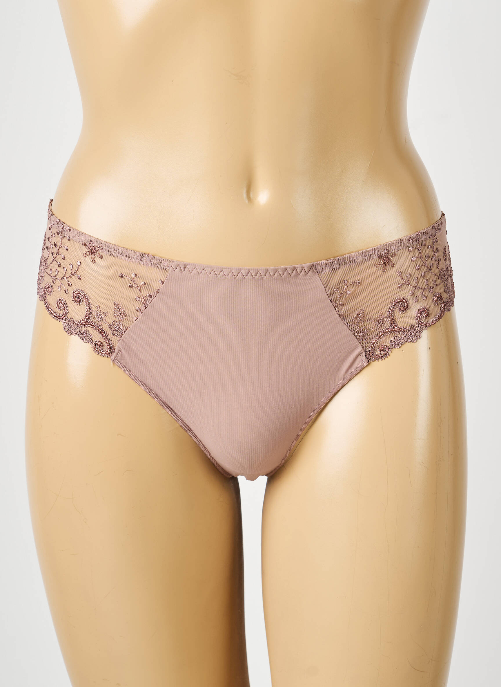 Tanga effet matière satinée marron SIMONE PERELE femme