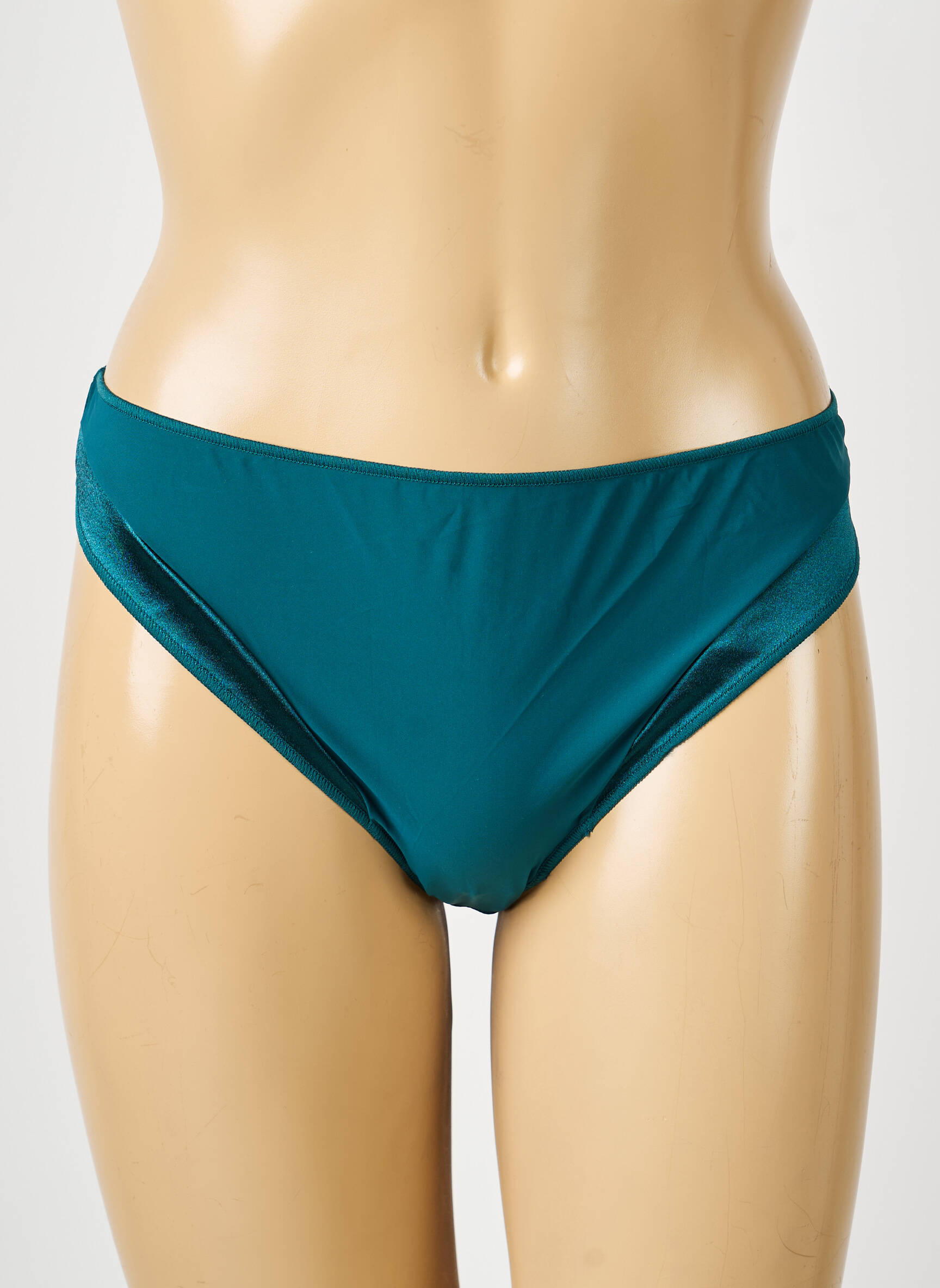 Tanga effet matière satinée vert IMPLICITE femme