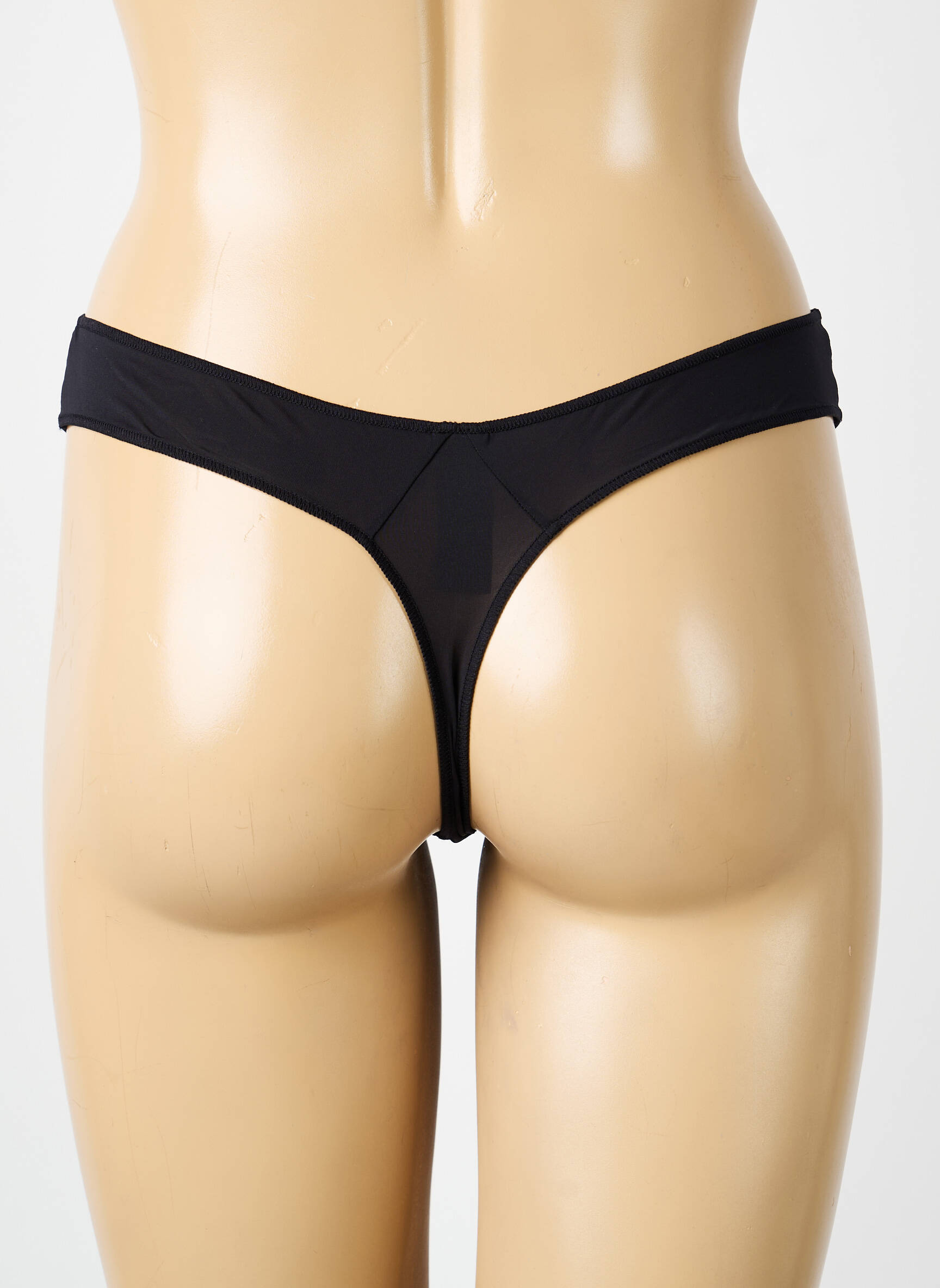 Tanga effet matière satinée noir IMPLICITE femme