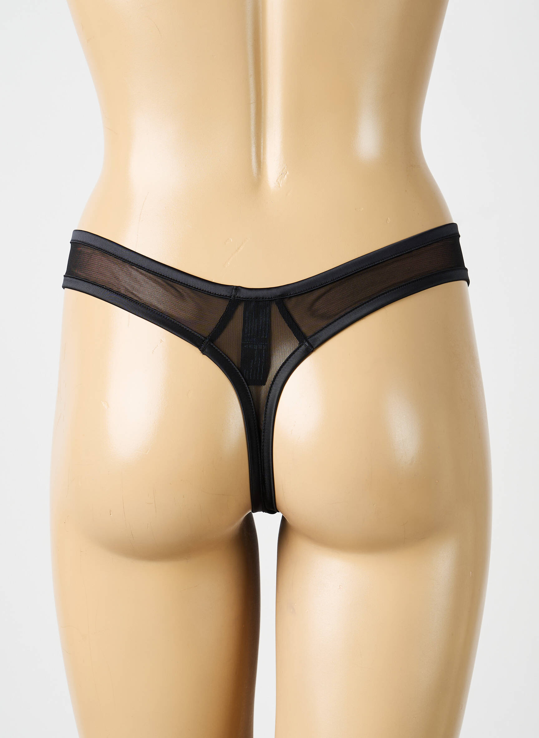 Tanga effet matière satinée noir IMPLICITE femme