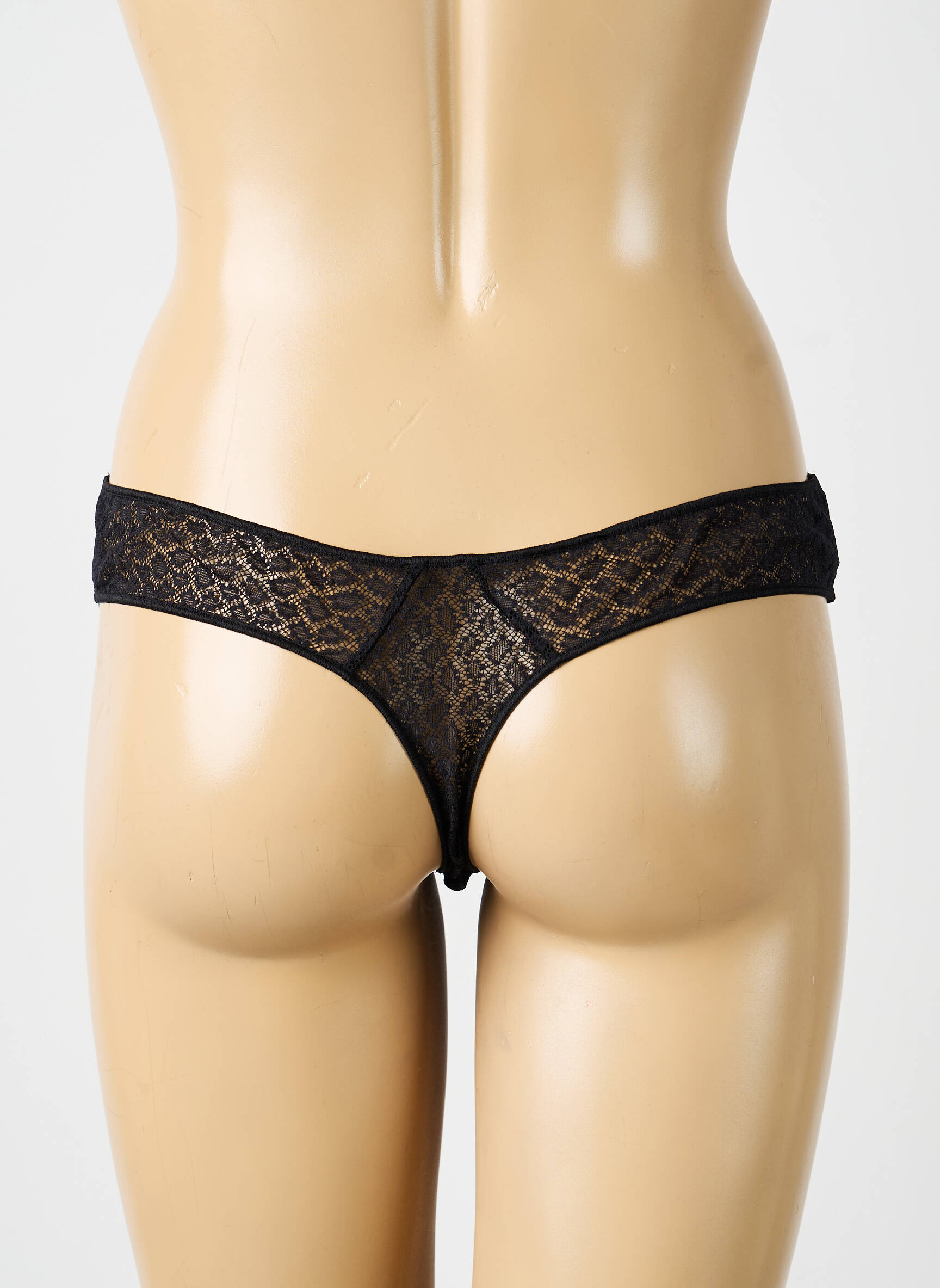 Tanga tissage satiné noir IMPLICITE femme