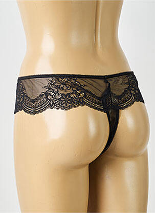 Tanga effet matière satinée noir IMPLICITE femme