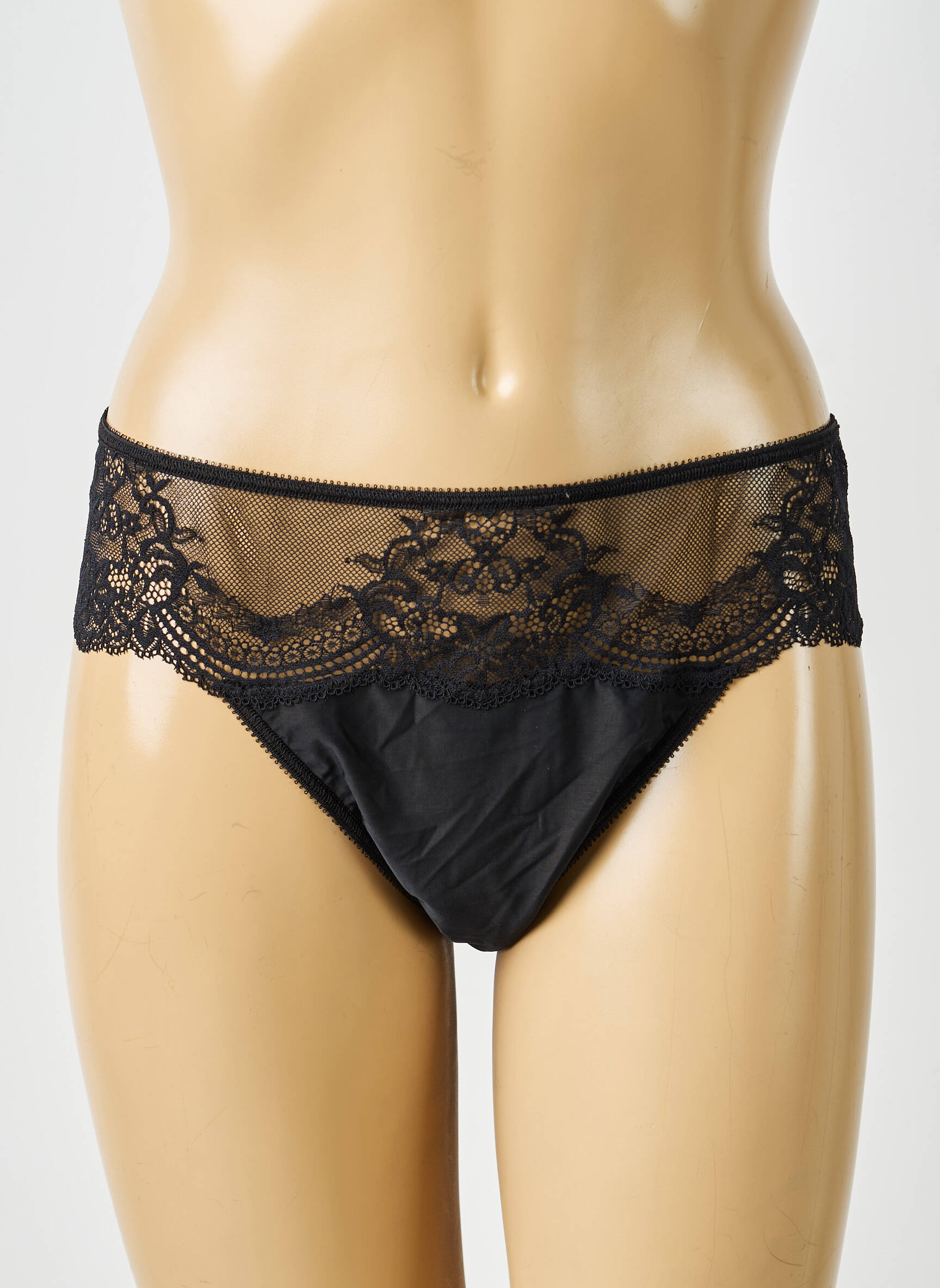 Tanga effet matière satinée noir IMPLICITE femme