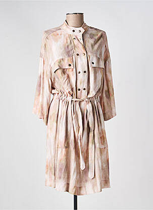 Robe mi-longue imprimé fantaisie manches longues beige INDI & COLD femme