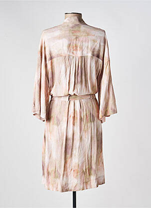Robe mi-longue imprimé fantaisie manches longues beige INDI & COLD femme