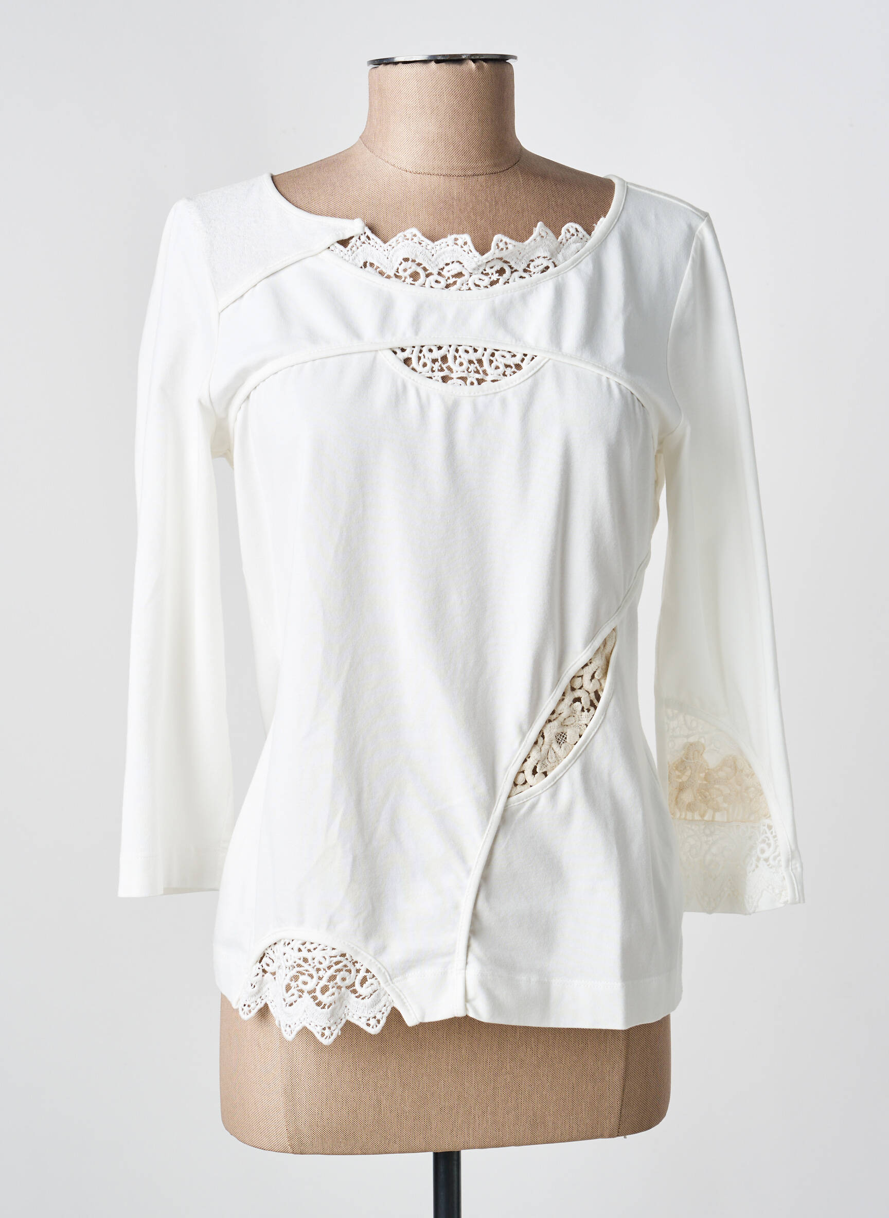 T-shirt manches 3/4 manches 3/4 blanc DANIELA DALLAVALLE femme