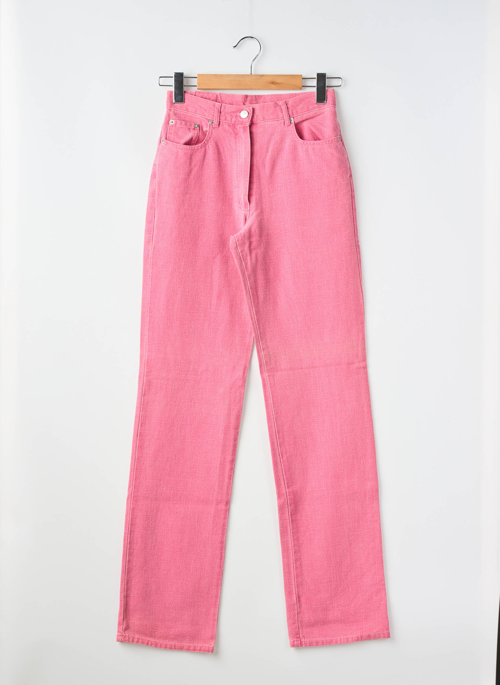 Pantalon droit fermeture zippée sous rabat boutonné taille normale rose LUCCHINI femme