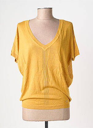Pull maille ajourée manches 3/4 jaune LPB LES PETITES BOMBES  femme