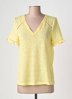 Pull maille ajourée manches courtes jaune GRACE & MILA femme