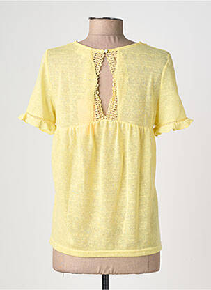Pull maille ajourée manches courtes jaune GRACE & MILA femme