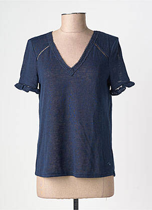 Pull maille ajourée manches courtes bleu GRACE & MILA femme