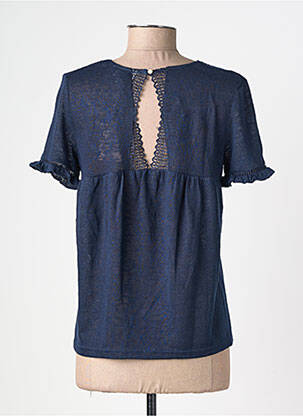 Pull maille ajourée manches courtes bleu GRACE & MILA femme