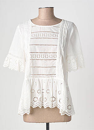 Blouse tissage popeline manches courtes blanc GRACE & MILA femme