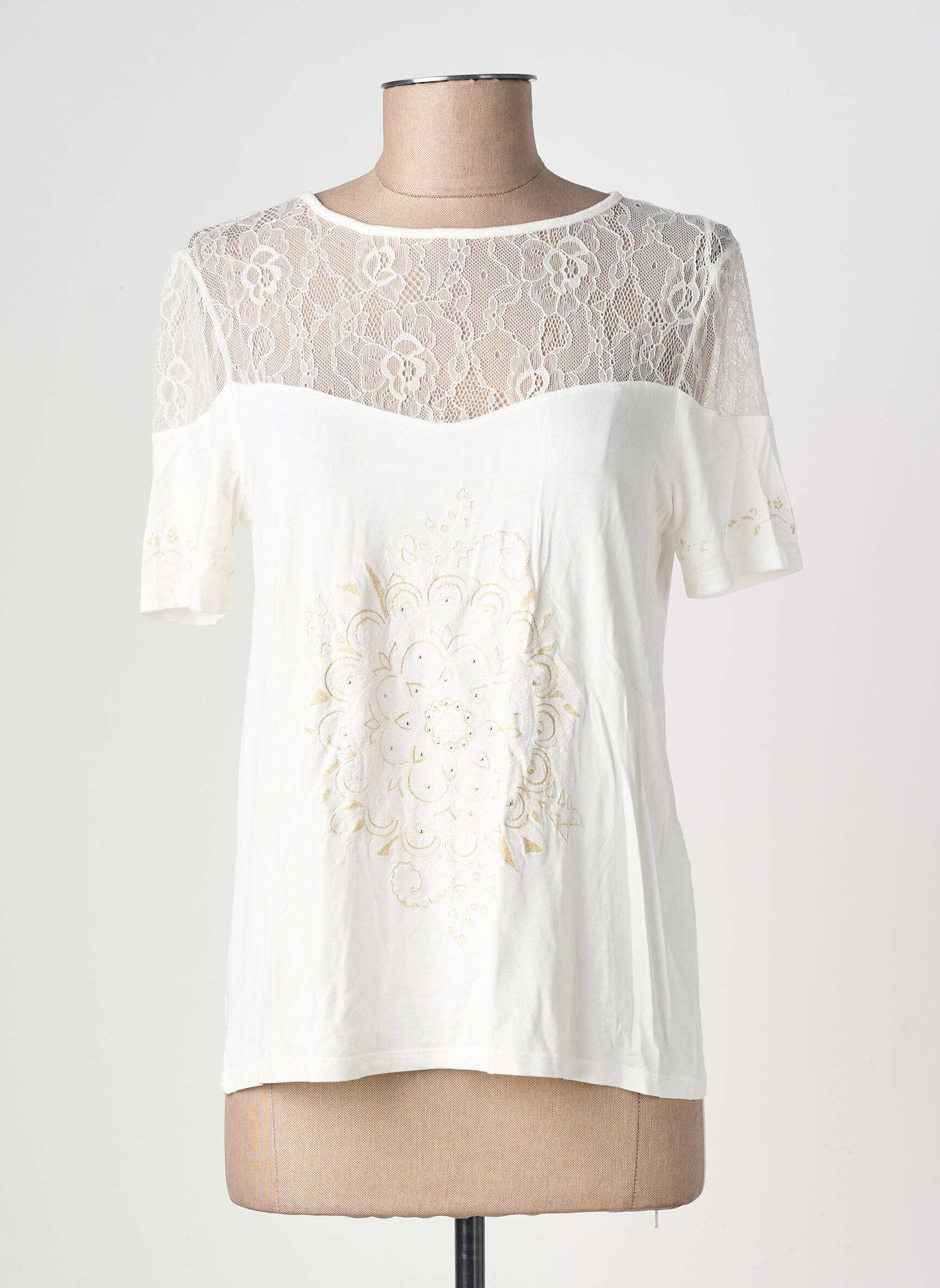 Top stretch manches courtes beige DESIGUAL femme