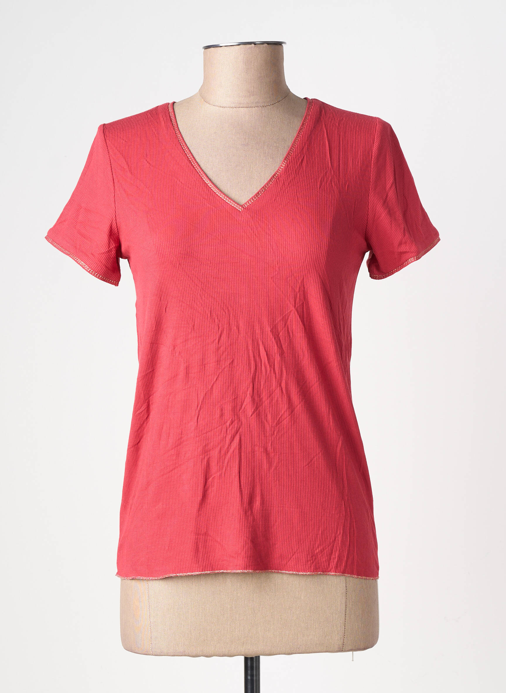 T-shirt col v manches courtes rouge GRACE & MILA femme