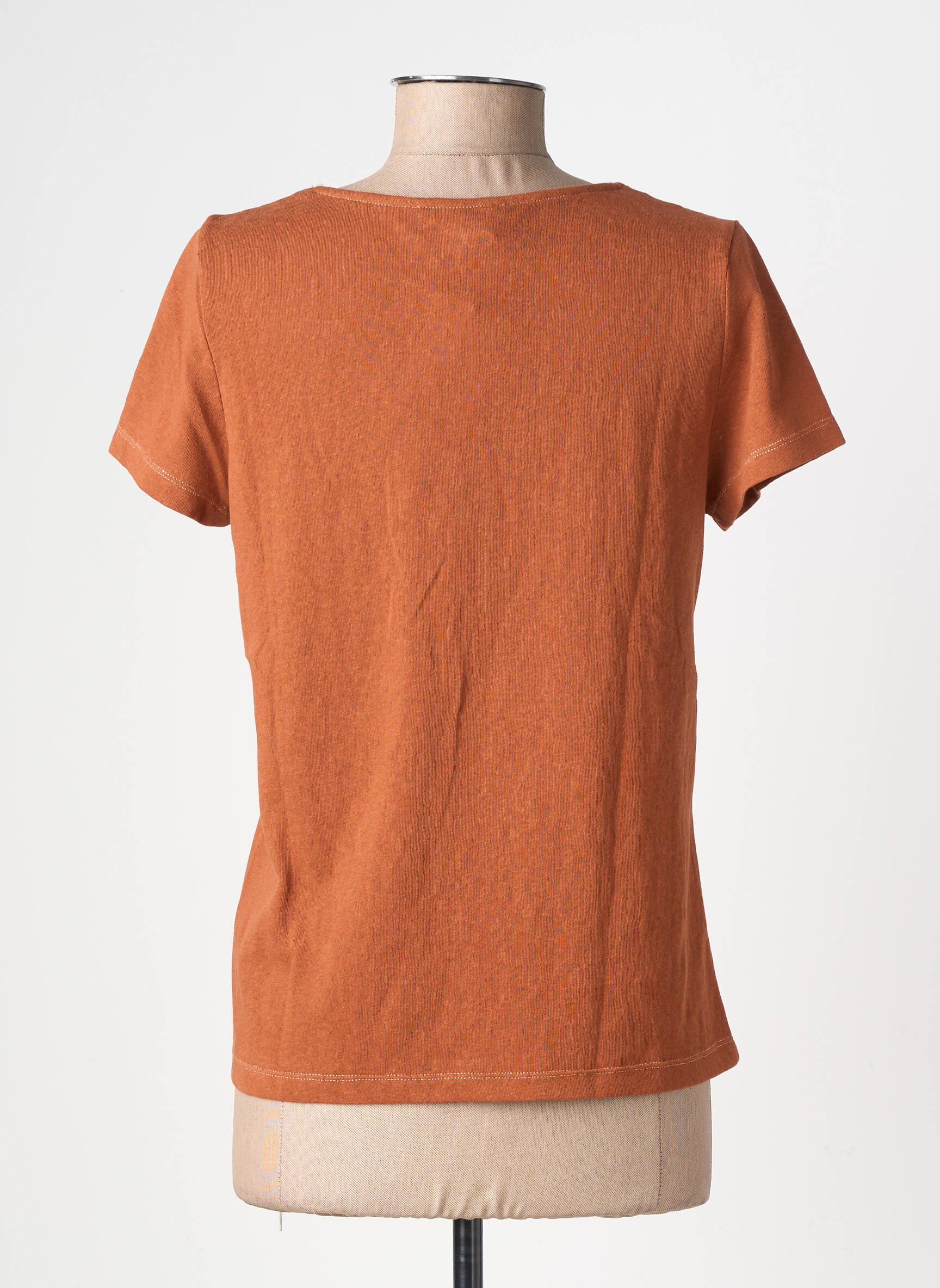 T-shirt col v manches courtes marron GRACE & MILA femme