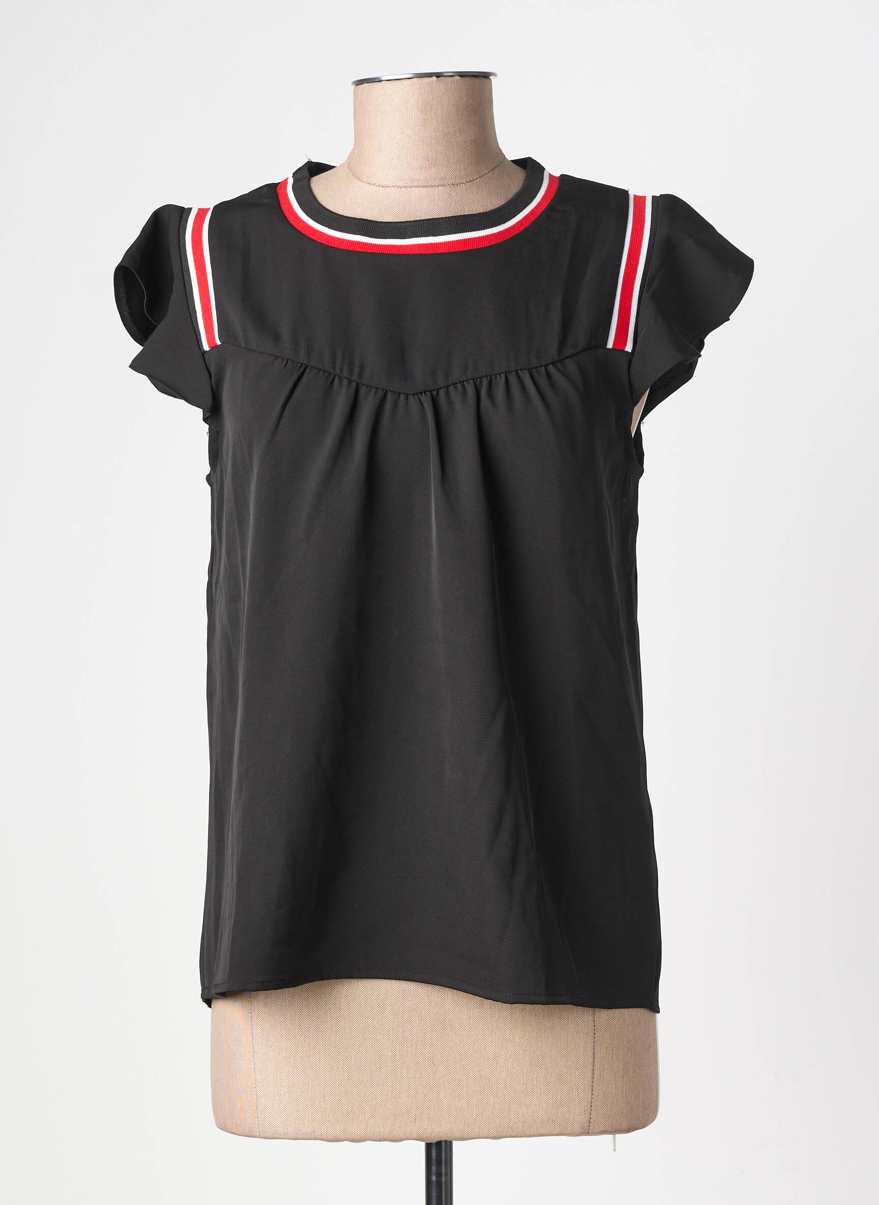 Blouse col rond manches courtes noir GRACE & MILA femme