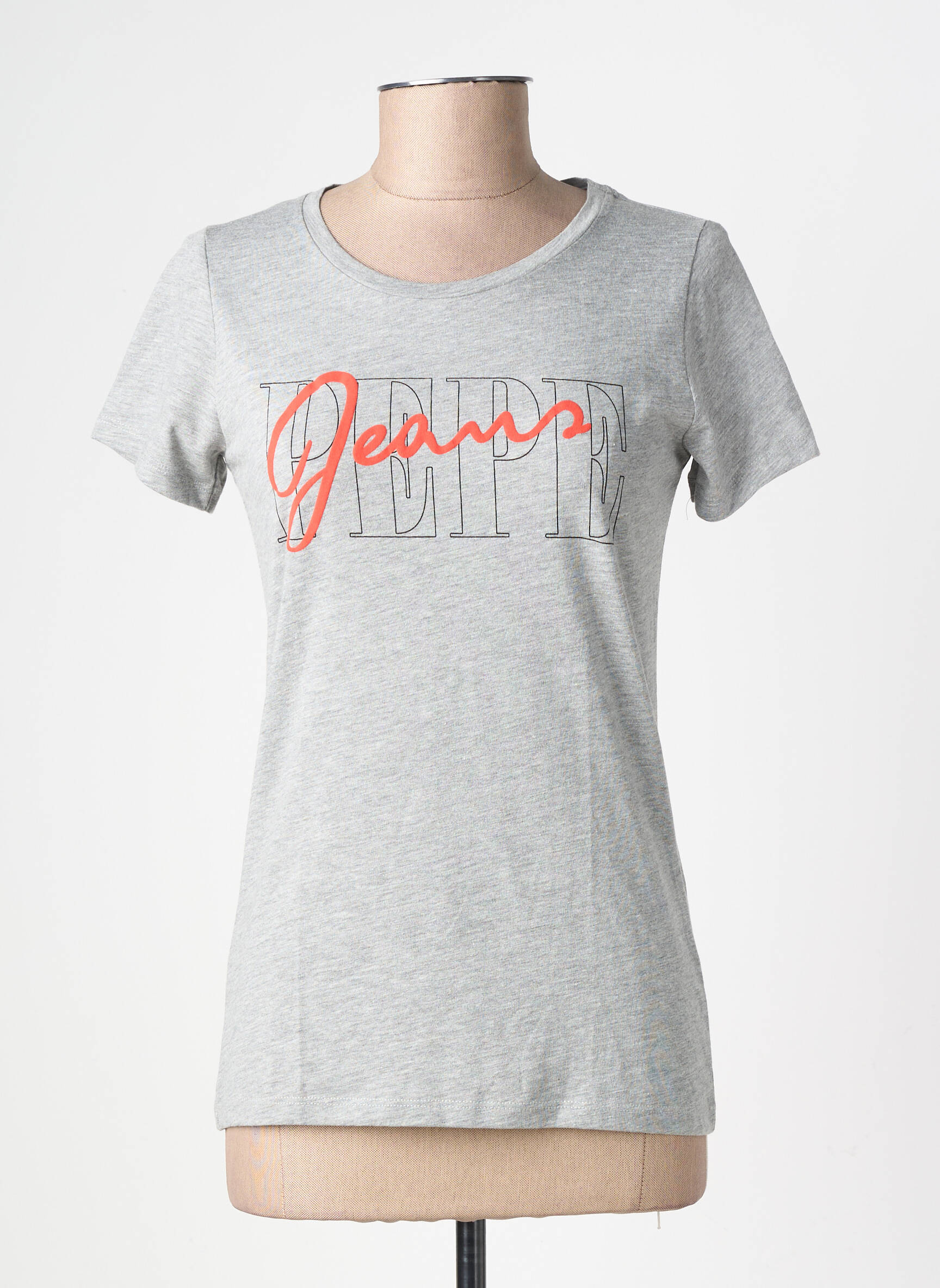 T-shirt sérigraphie floquée manches courtes gris PEPE JEANS femme