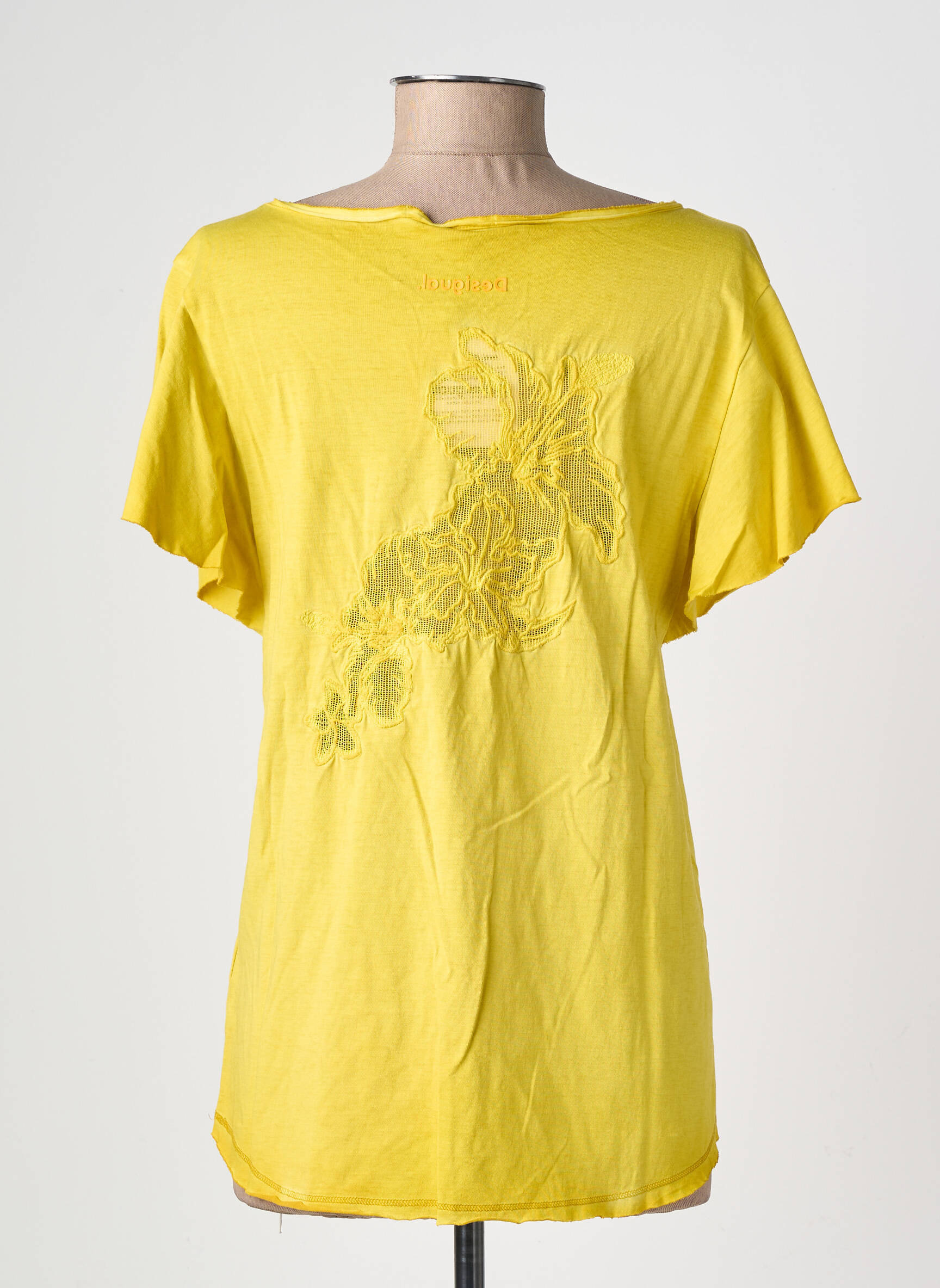 T-shirt stretch manches courtes jaune DESIGUAL femme