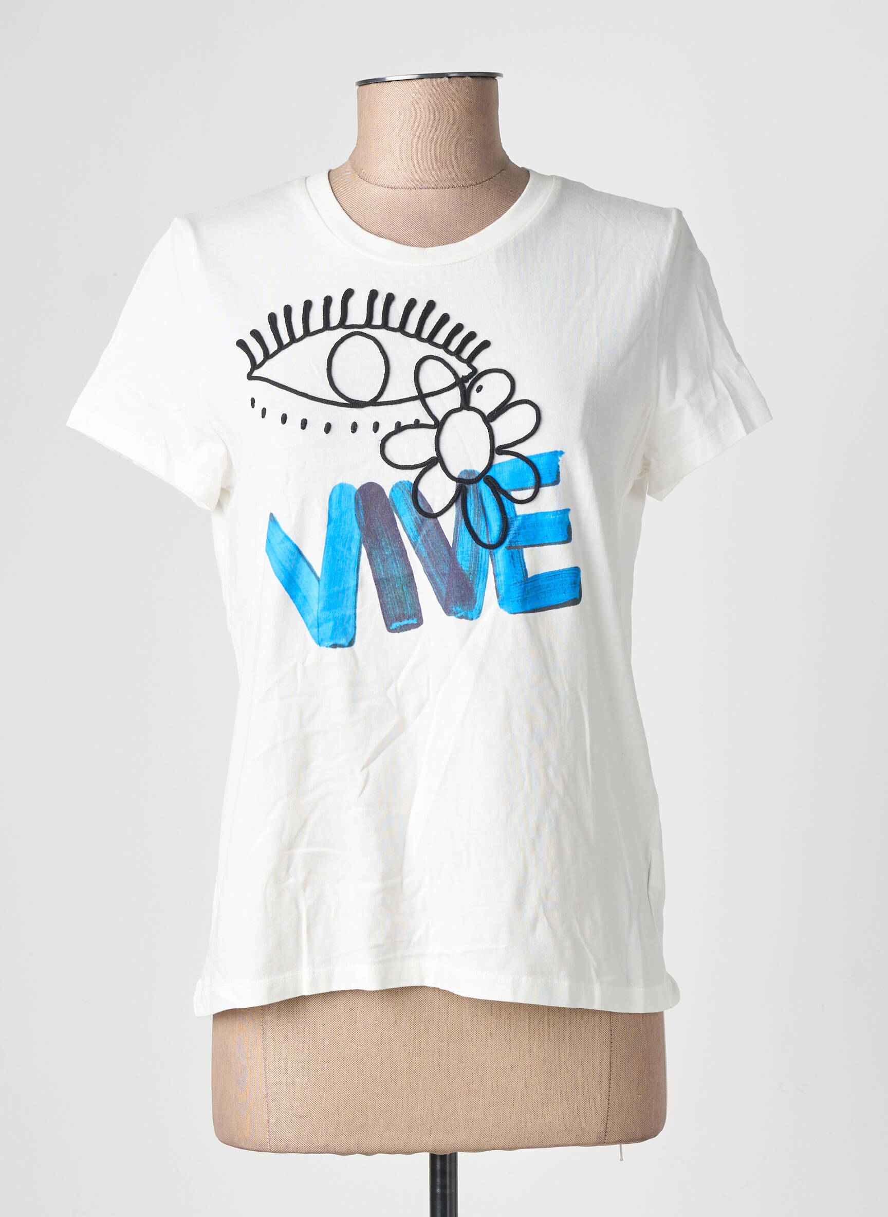 T-shirt sérigraphie manches courtes blanc DESIGUAL femme