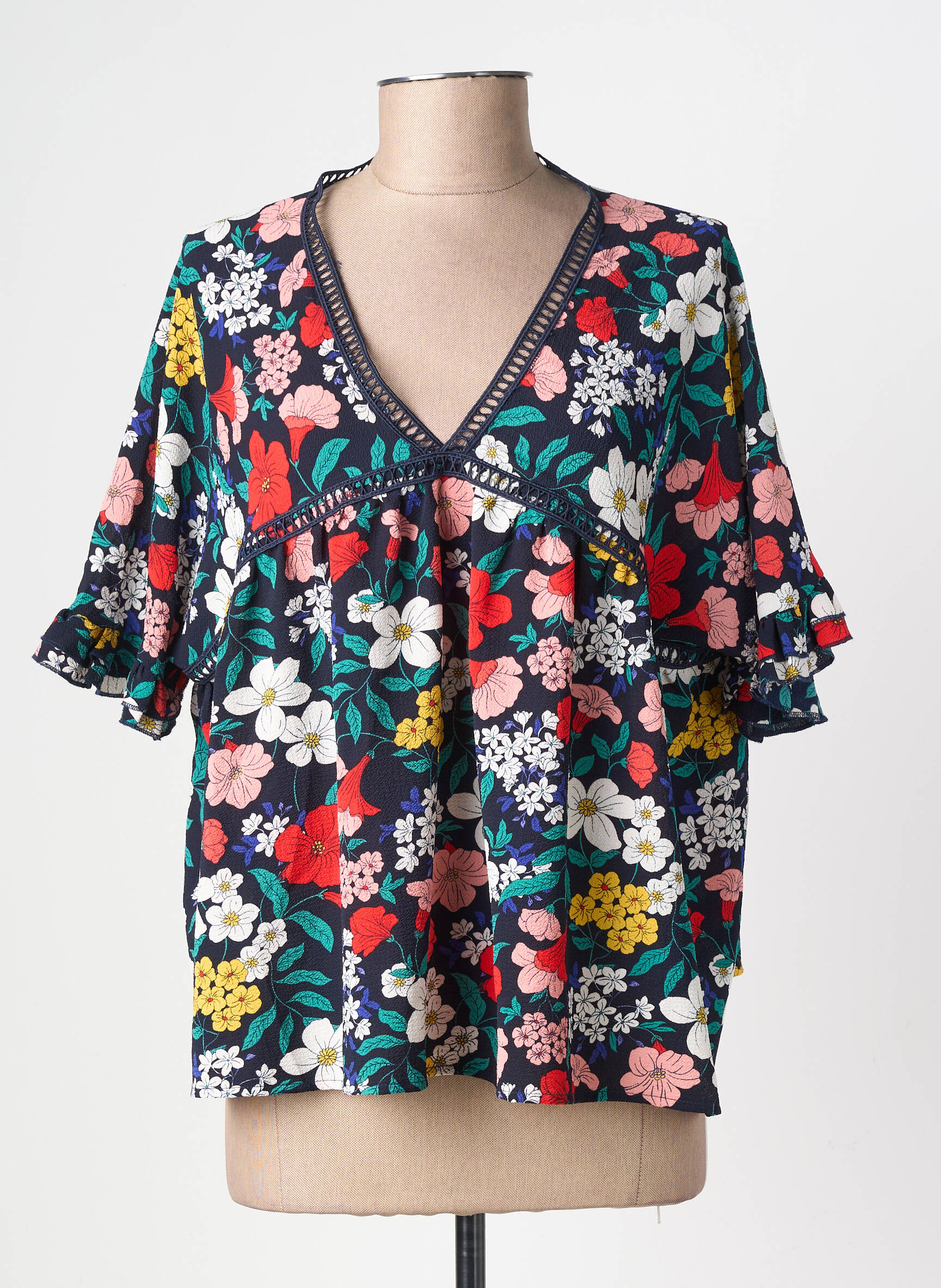 Blouse imprimé fleurs manches courtes bleu MOLLY BRACKEN femme
