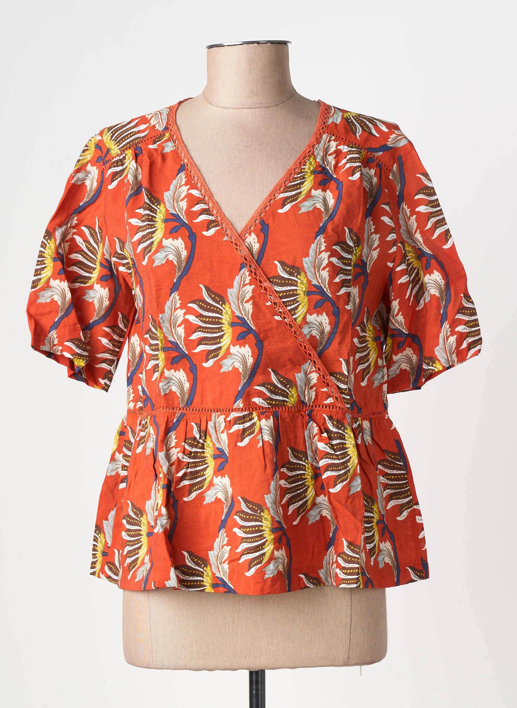 Blouse imprimé fleurs manches courtes orange RUE MAZARINE femme