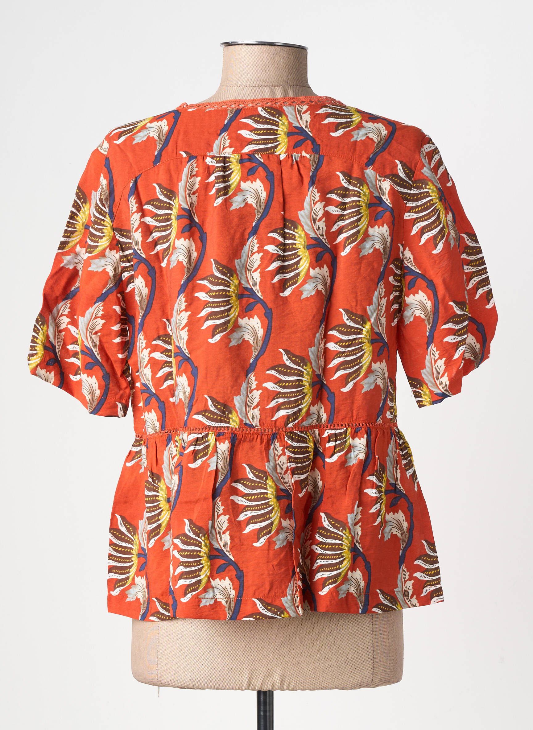 Blouse imprimé fleurs manches courtes orange RUE MAZARINE femme