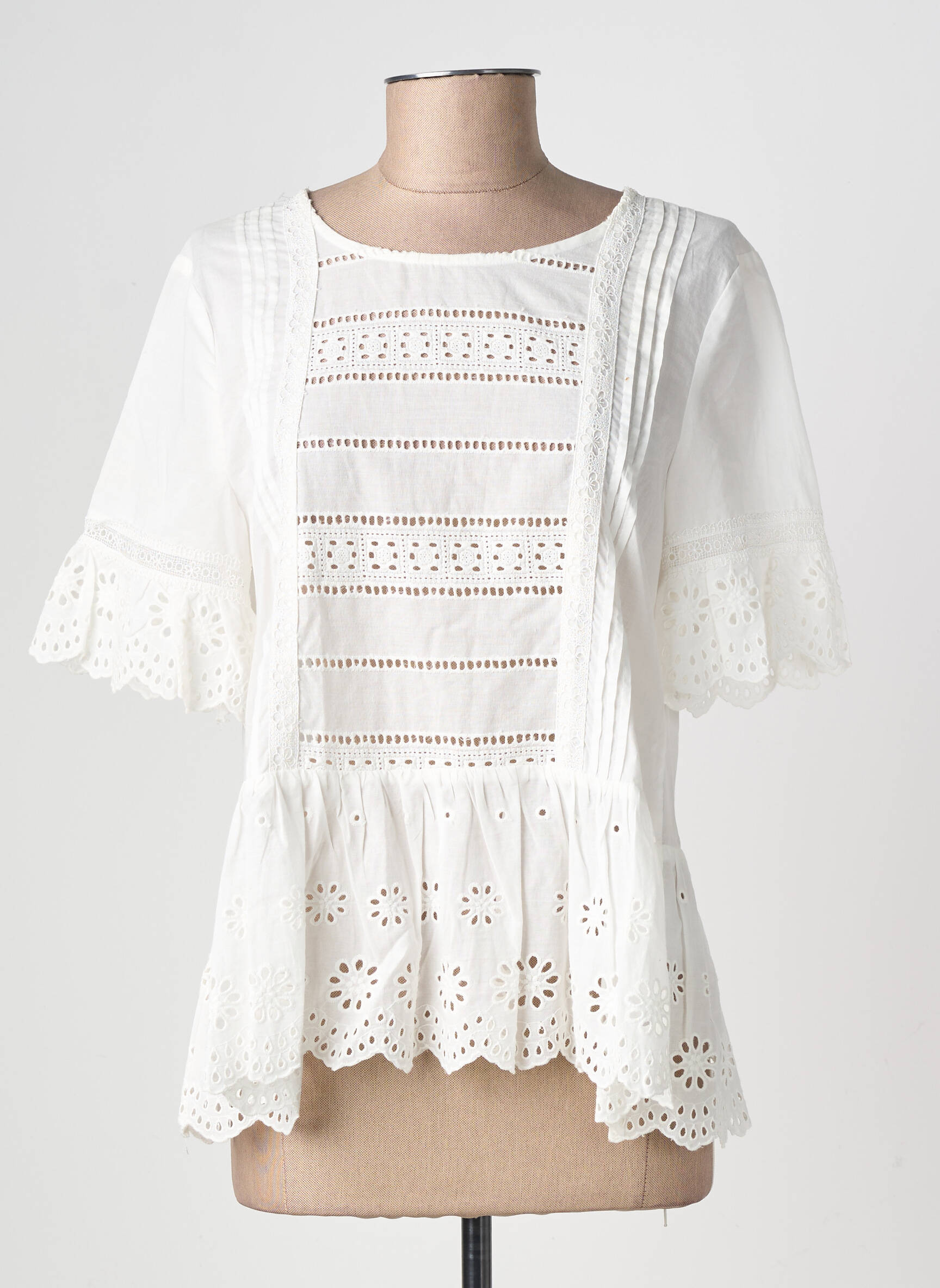 Blouse tissage popeline manches courtes blanc GRACE & MILA femme