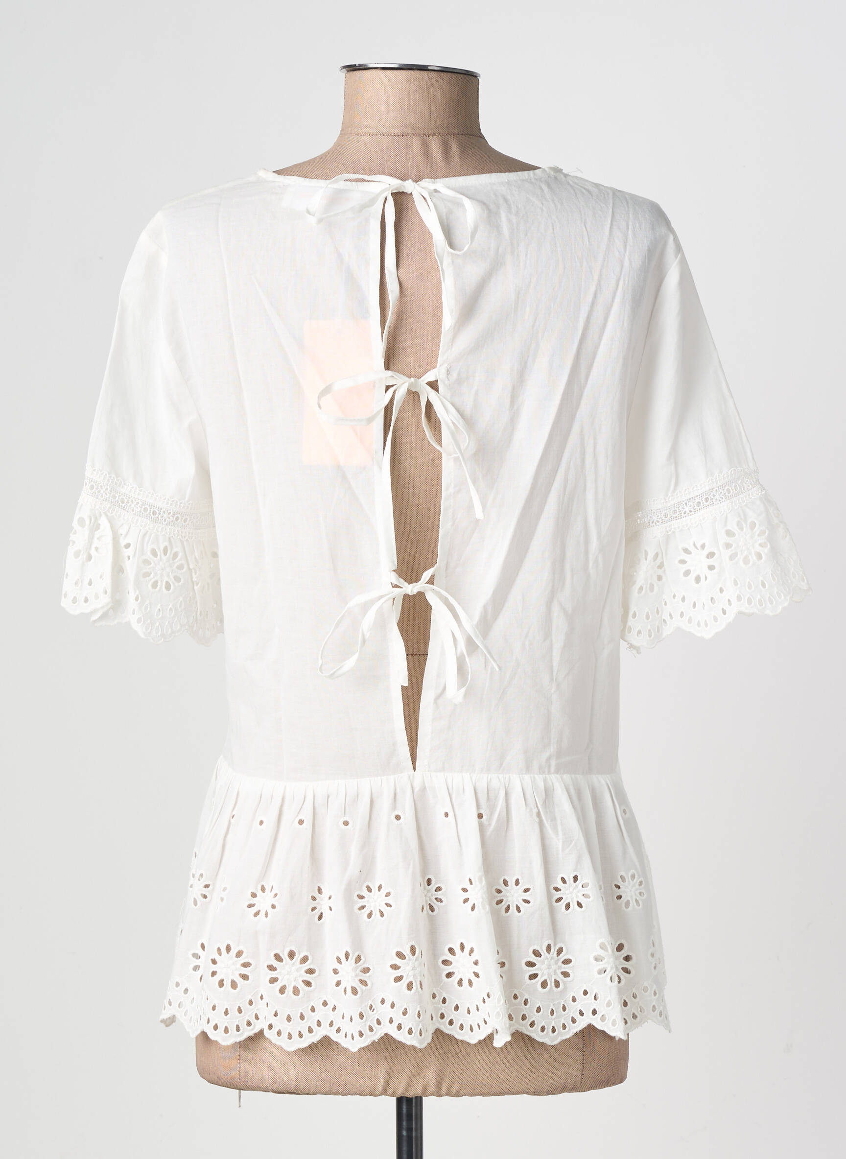 Blouse tissage popeline manches courtes blanc GRACE & MILA femme