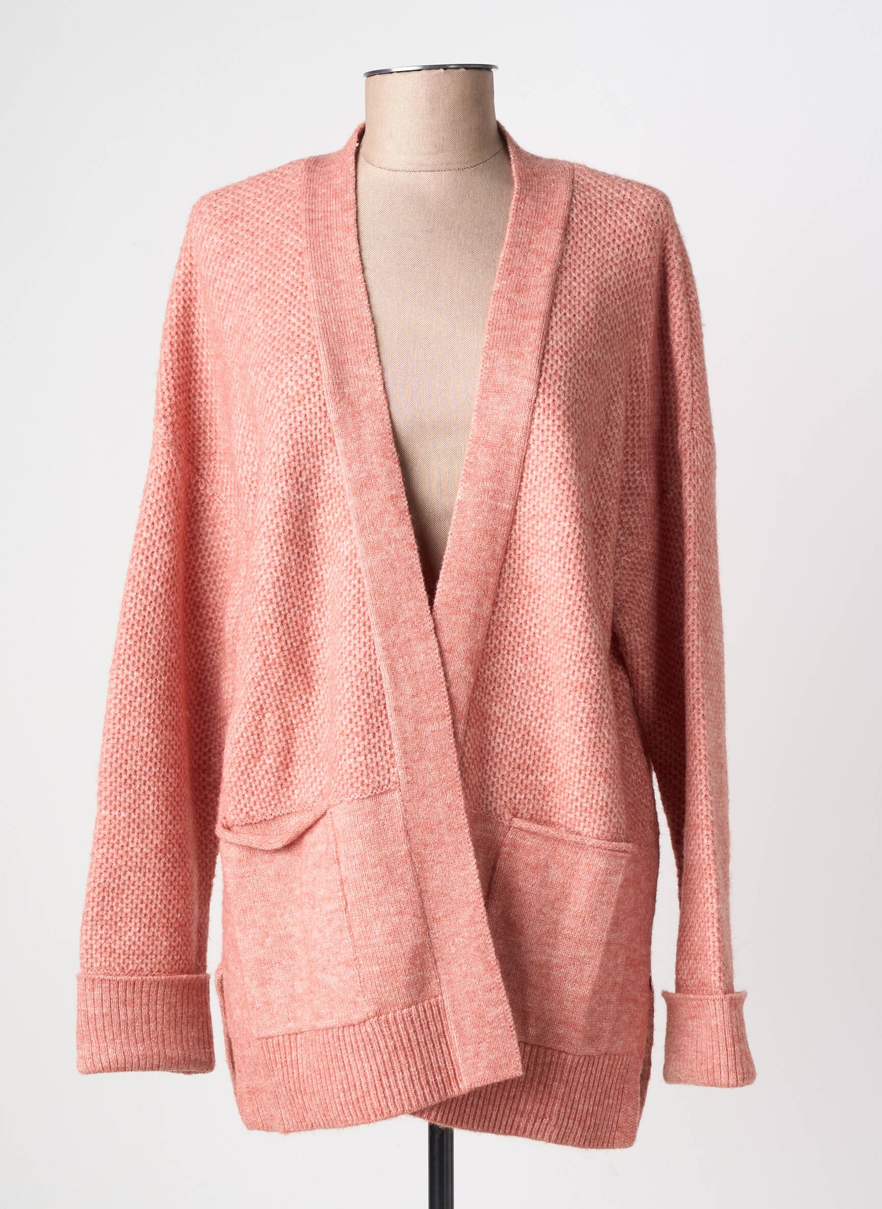 Gilet manches longues col v rose TBS femme