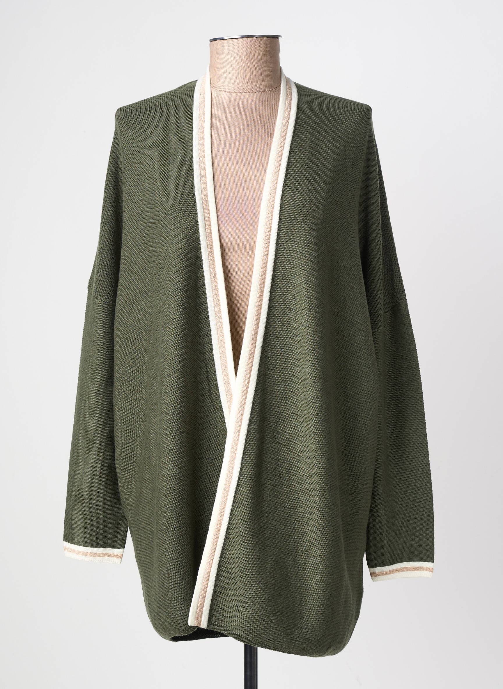 Gilet manches longues col v vert GRACE & MILA femme