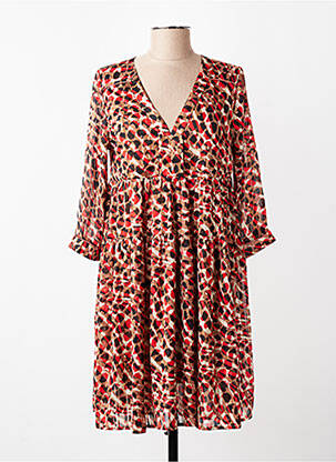 Robe mi-longue imprimé fantaisie manches longues marron GRACE & MILA femme