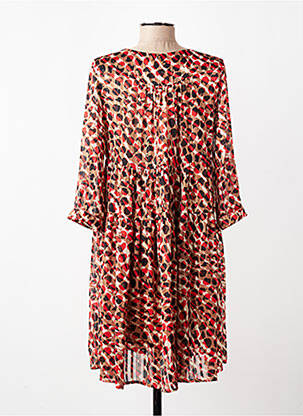 Robe mi-longue imprimé fantaisie manches longues marron GRACE & MILA femme