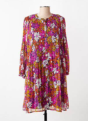 Robe mi-longue imprimé fleurs manches longues violet LA PETITE ETOILE femme