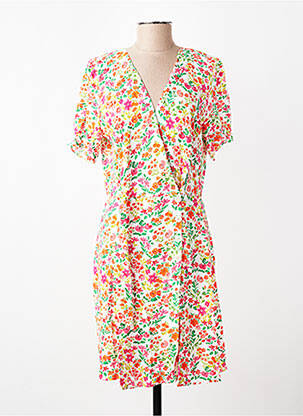 Robe mi-longue imprimé fleurs manches courtes blanc LA PETITE ETOILE femme