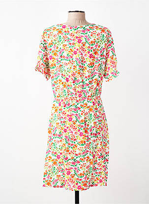 Robe mi-longue imprimé fleurs manches courtes blanc LA PETITE ETOILE femme