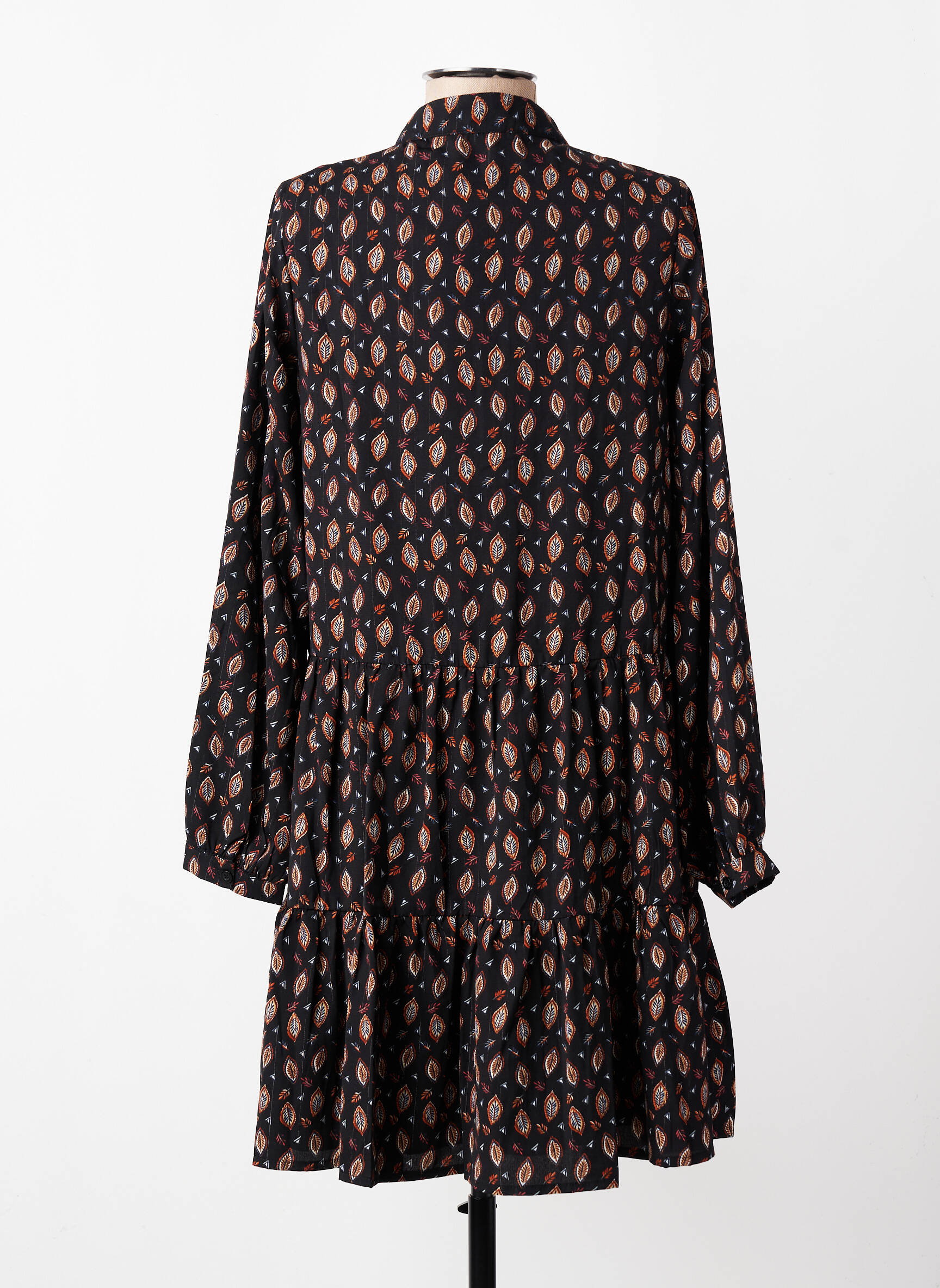 Robe mi-longue imprimé fantaisie manches longues noir MOLLY BRACKEN femme