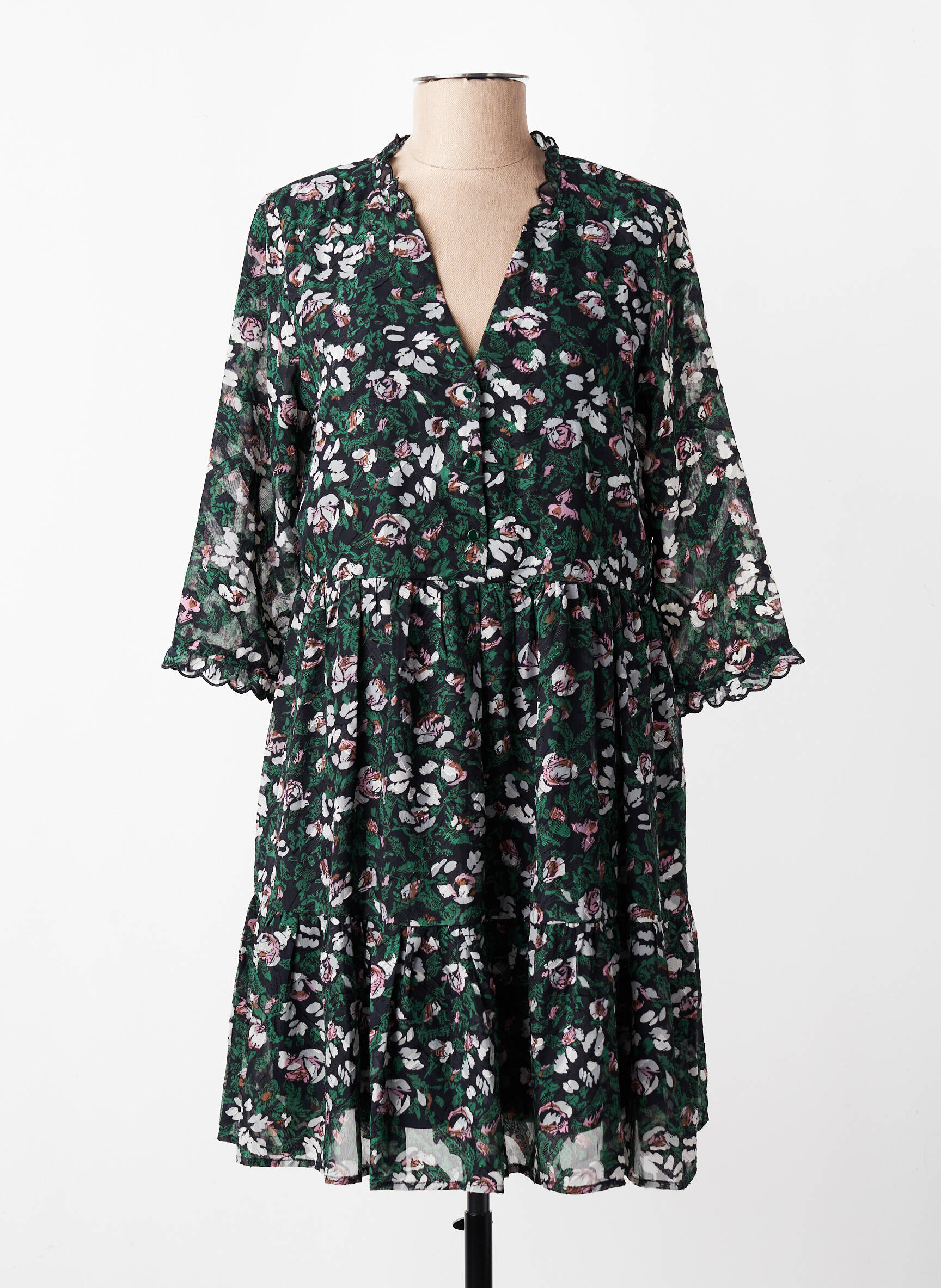 Robe courte manches 3/4 manches 3/4 vert GRACE & MILA femme