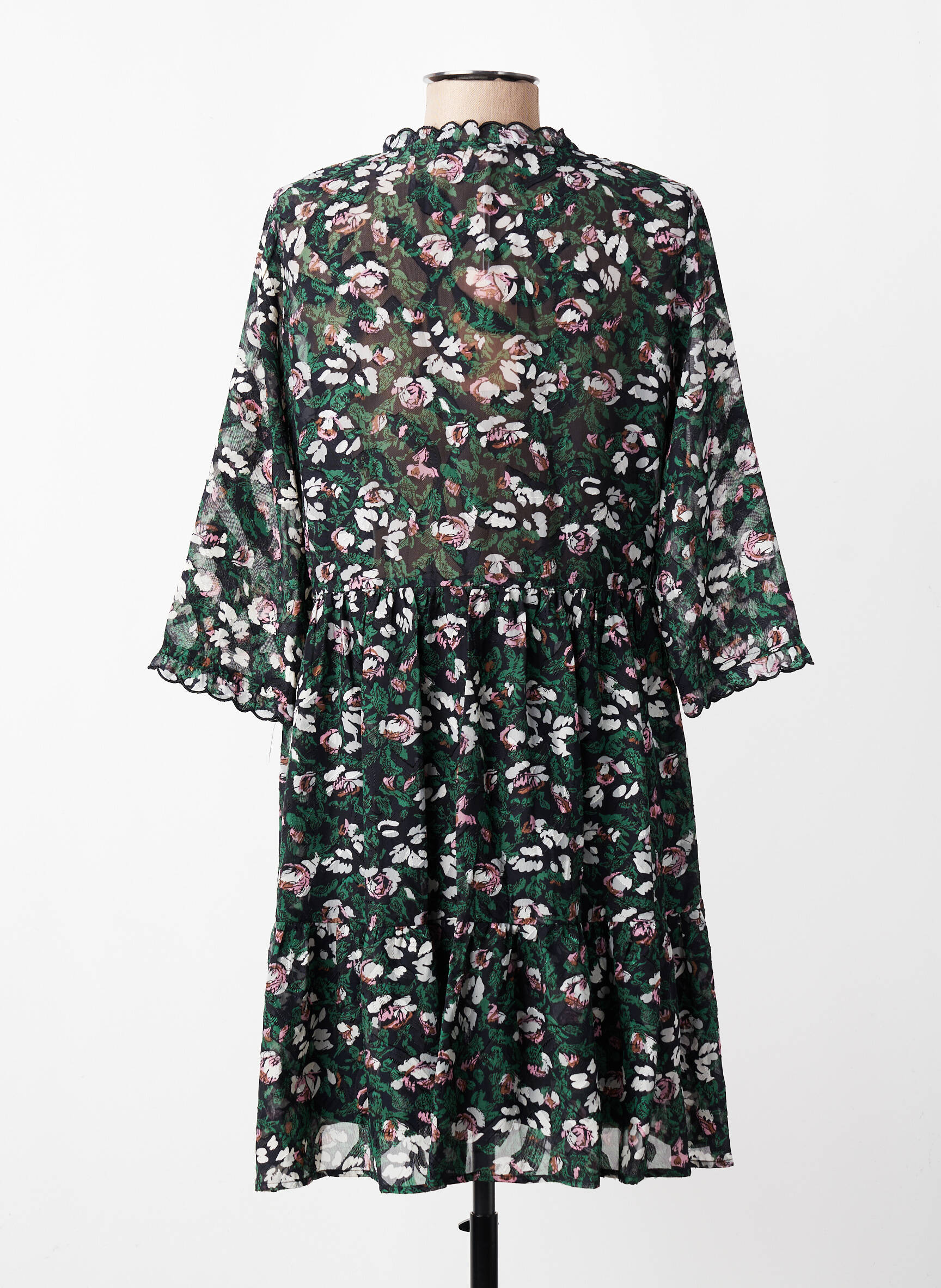 Robe courte manches 3/4 manches 3/4 vert GRACE & MILA femme