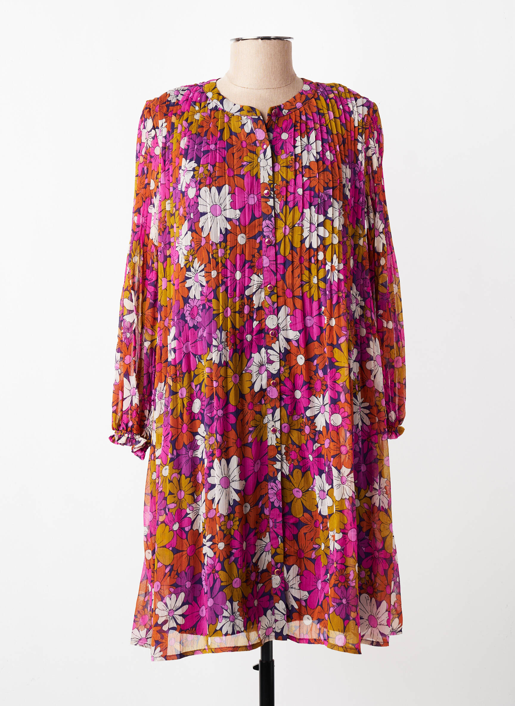 Robe mi-longue imprimé fleurs manches longues violet LA PETITE ETOILE femme
