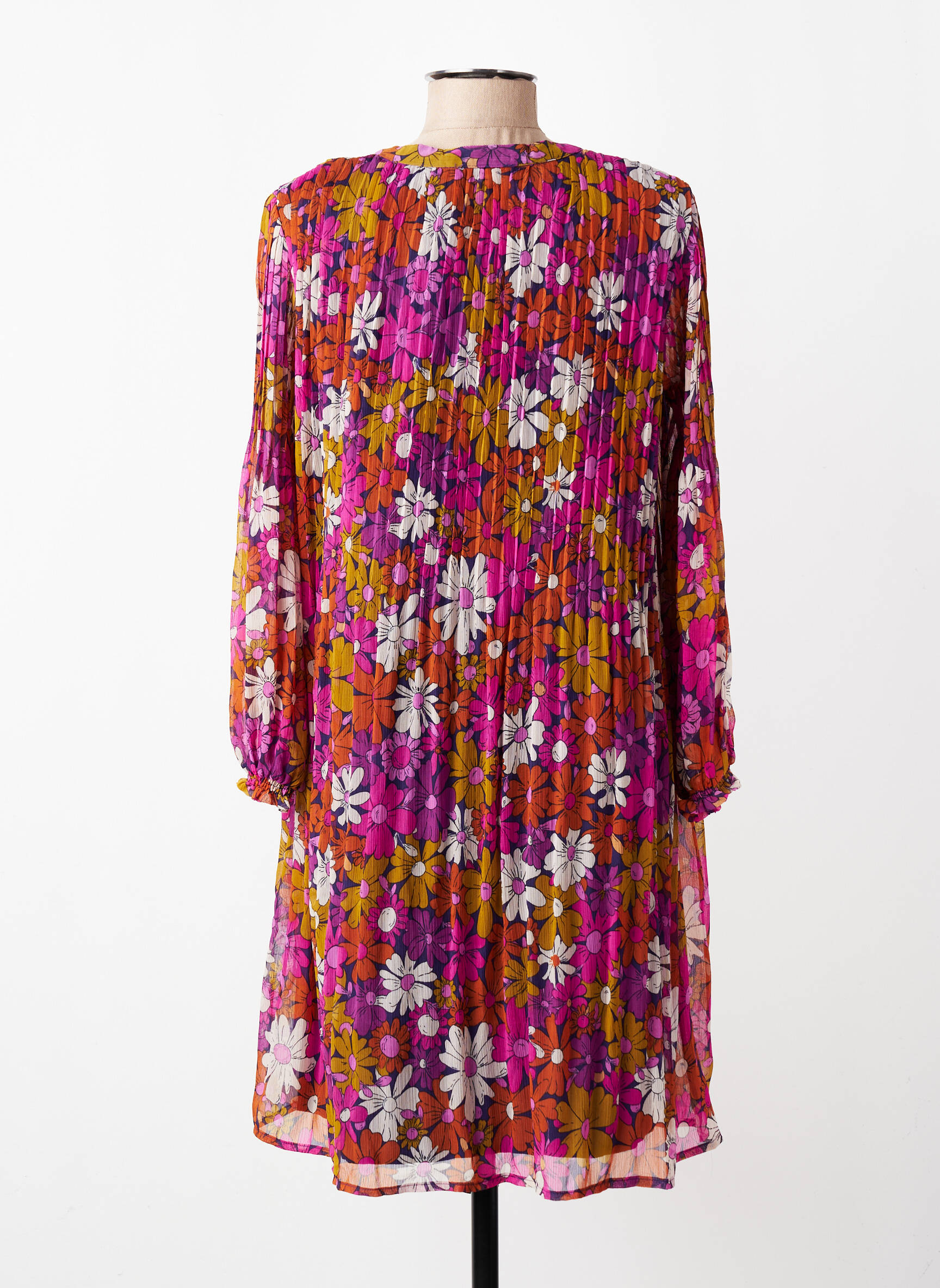 Robe mi-longue imprimé fleurs manches longues violet LA PETITE ETOILE femme