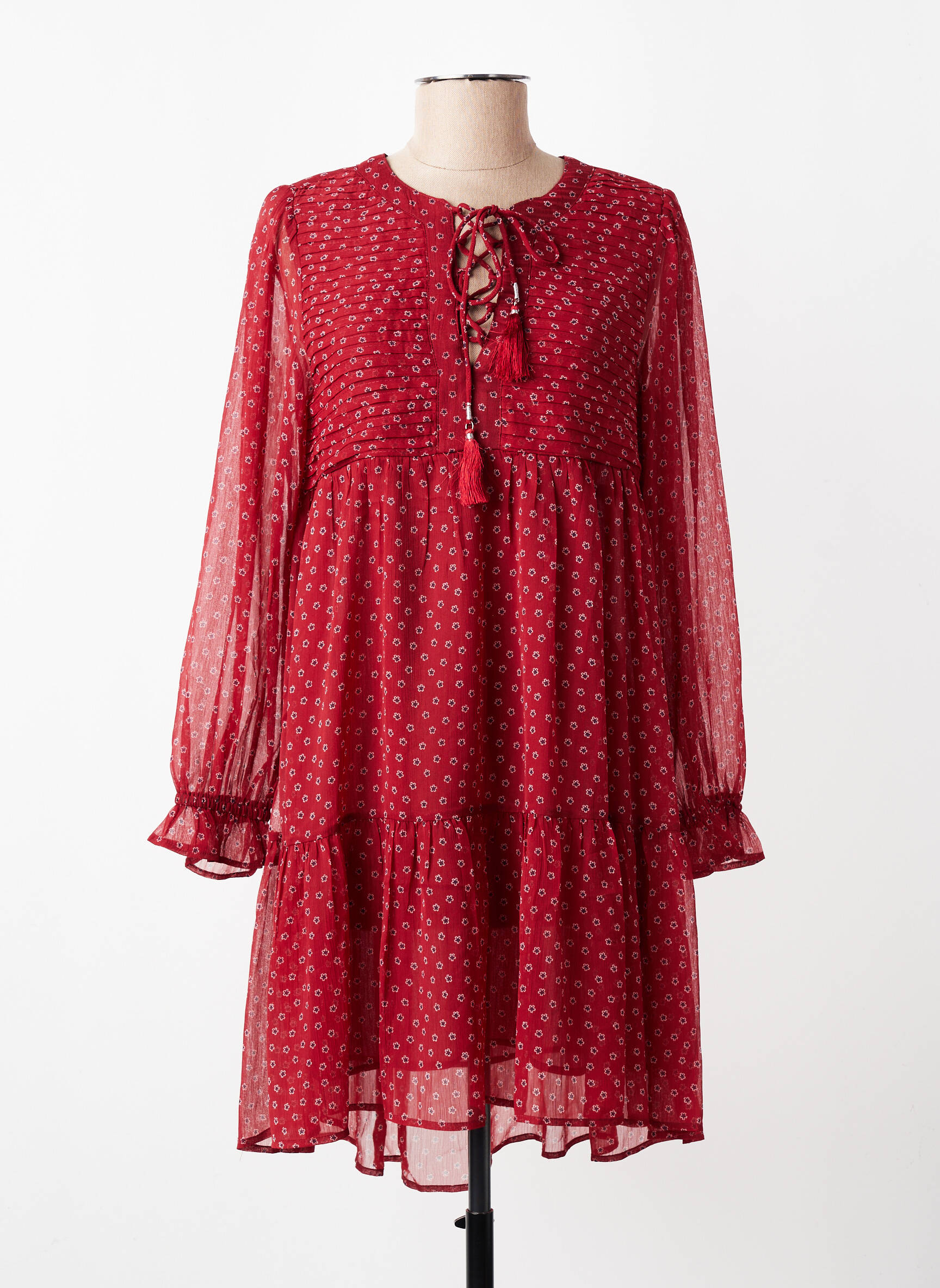 Robe mi-longue imprimé fantaisie manches longues rouge PEPE JEANS femme