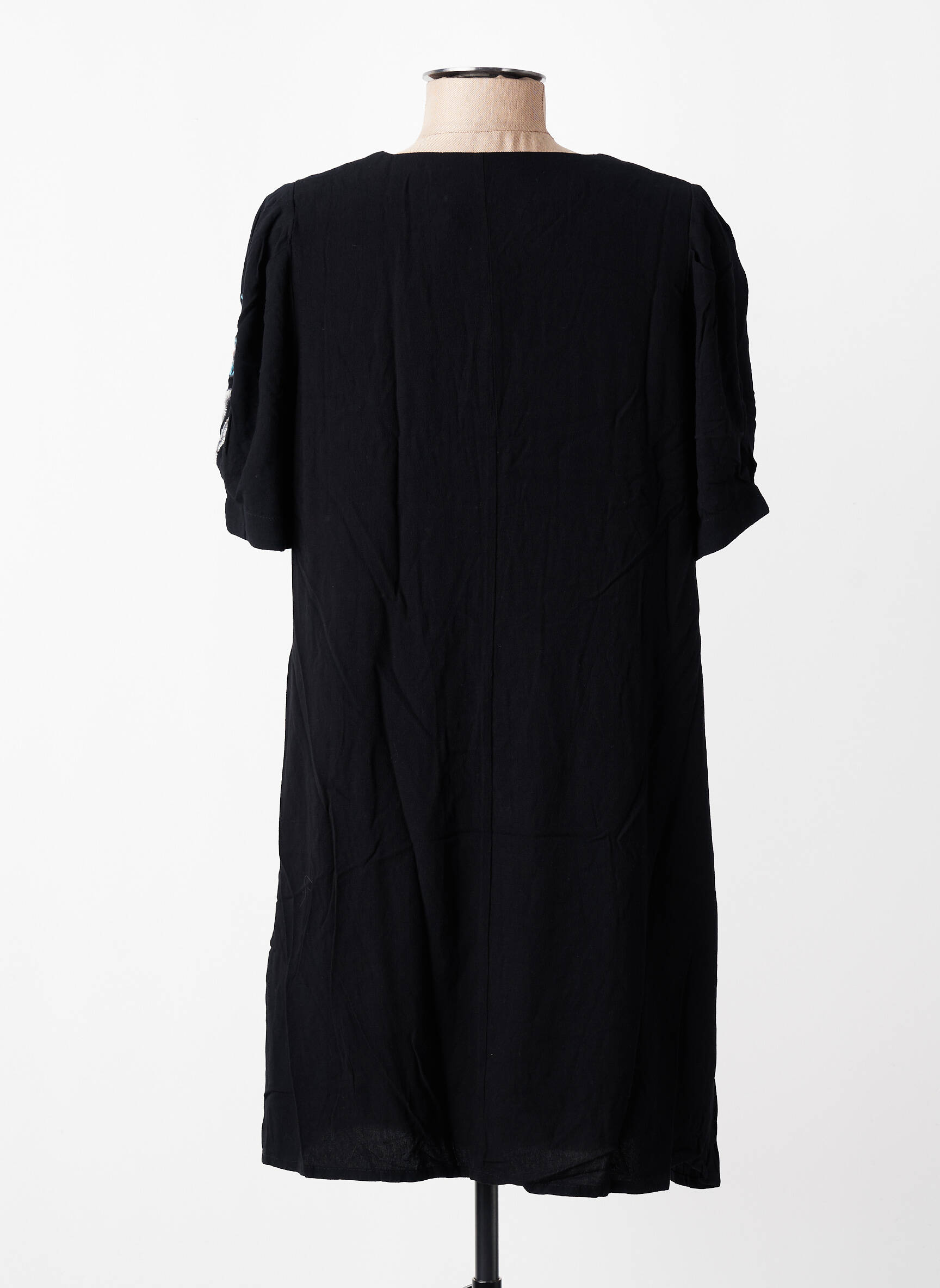 Robe mi-longue imprimé fleurs manches courtes noir DESIGUAL femme