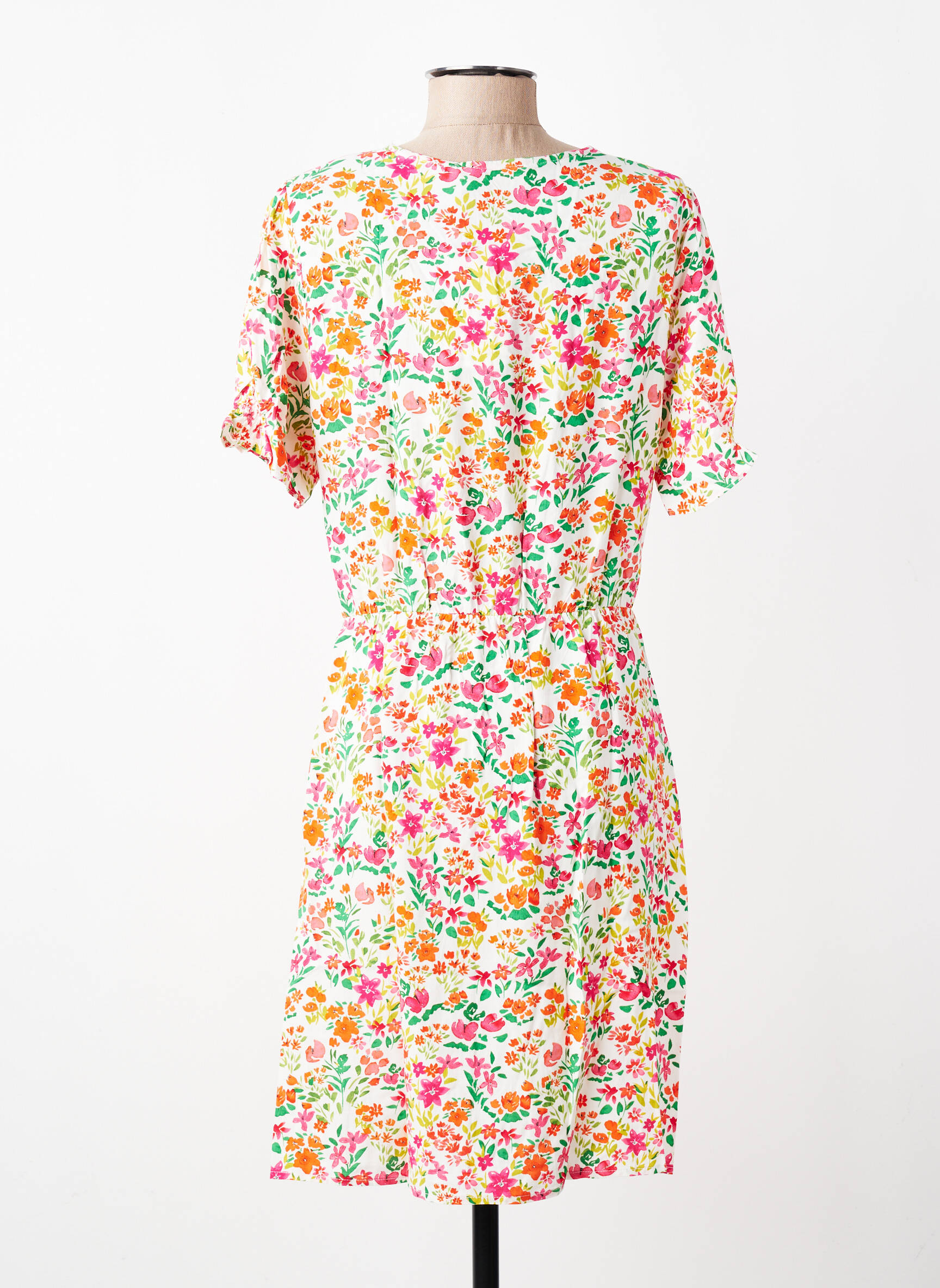 Robe mi-longue imprimé fleurs manches courtes blanc LA PETITE ETOILE femme