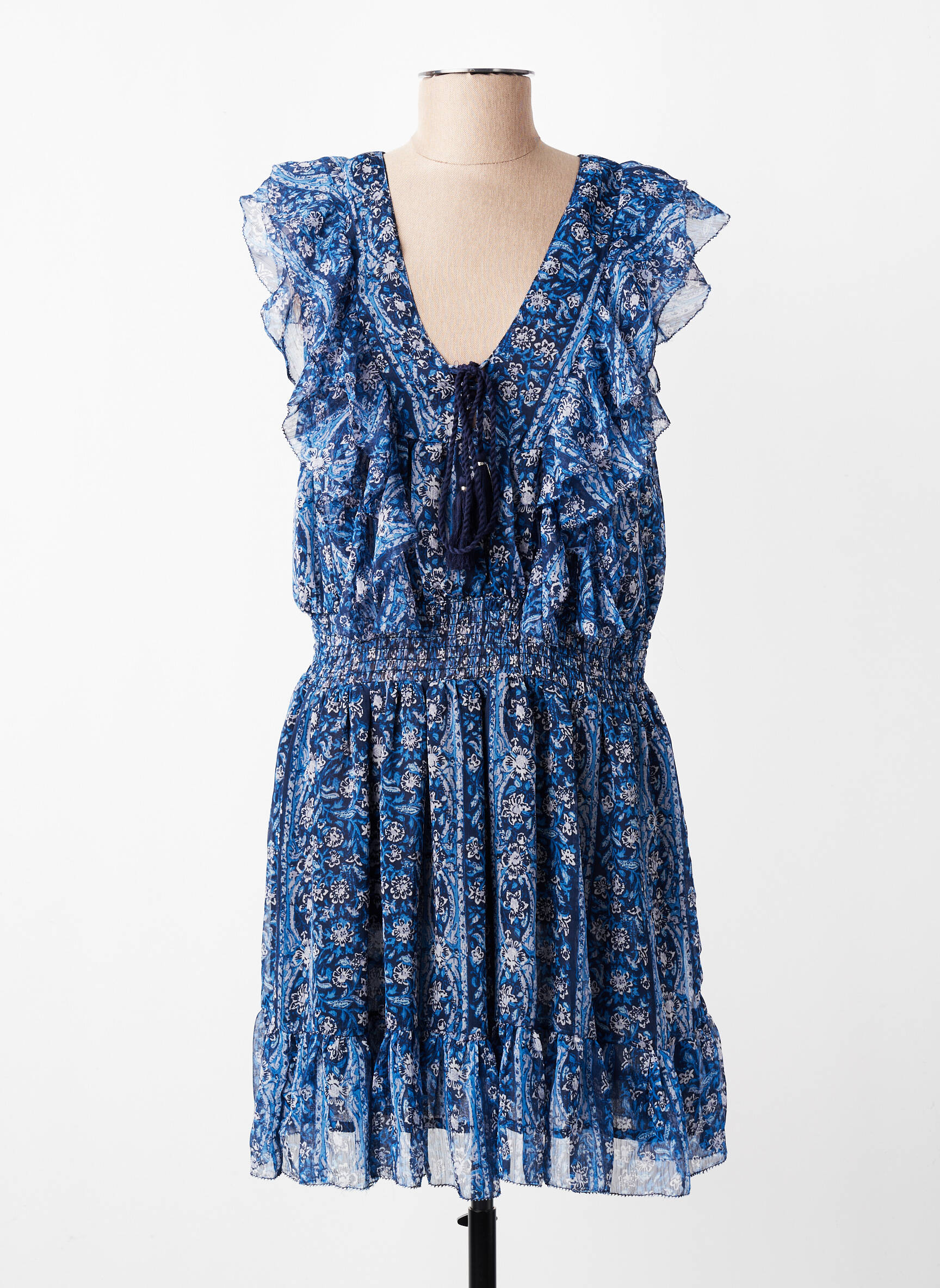 Robe mi-longue imprimé fantaisie manches courtes bleu PEPE JEANS femme