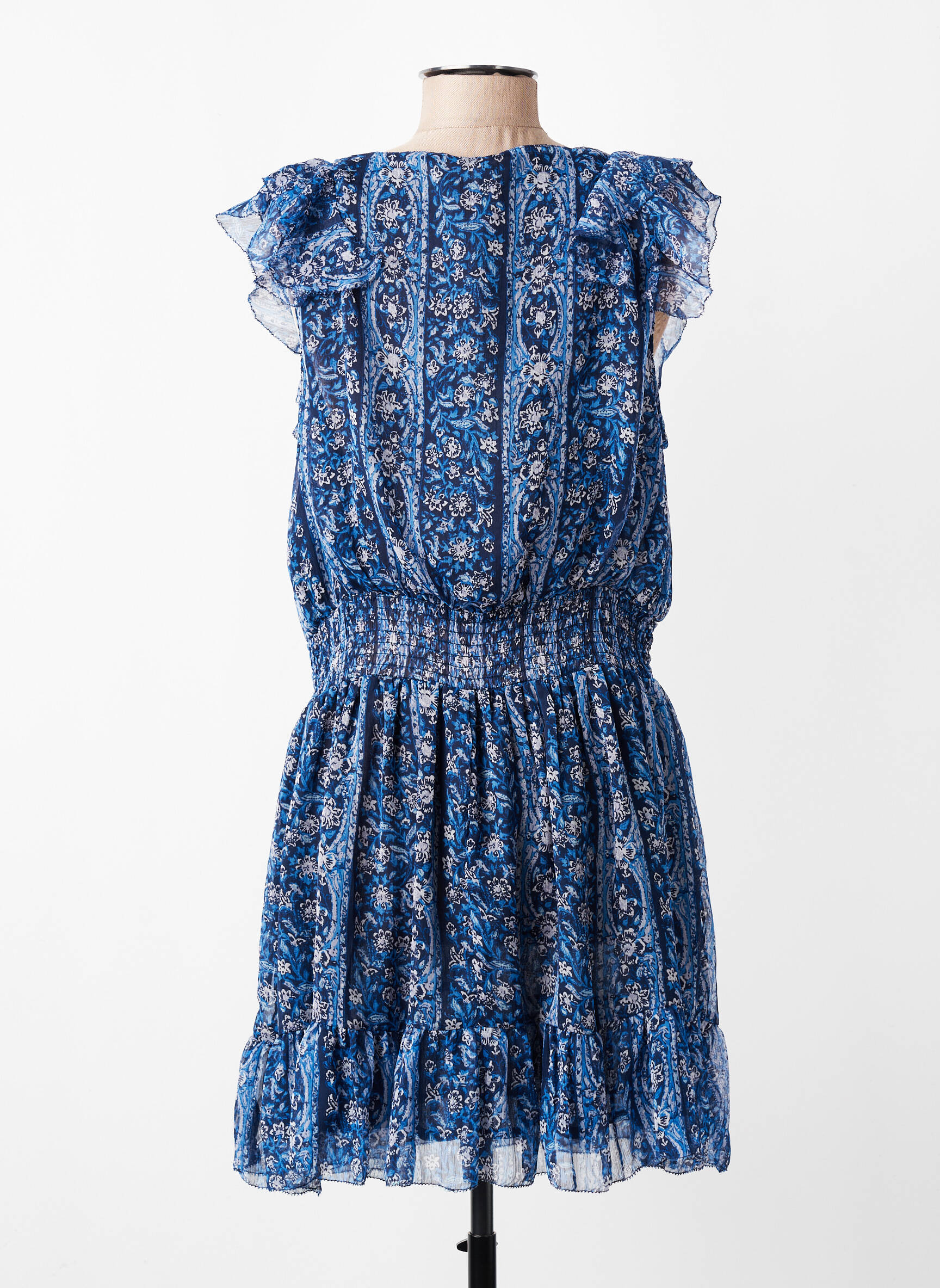 Robe mi-longue imprimé fantaisie manches courtes bleu PEPE JEANS femme