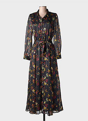 Robe longue imprimé fantaisie manches longues noir LA PETITE ETOILE femme
